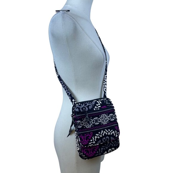 Vera Bradley Women’s Black & Pink Quilted Floral Patterned Crossbody Bag Sz S - Picture 8 of 13